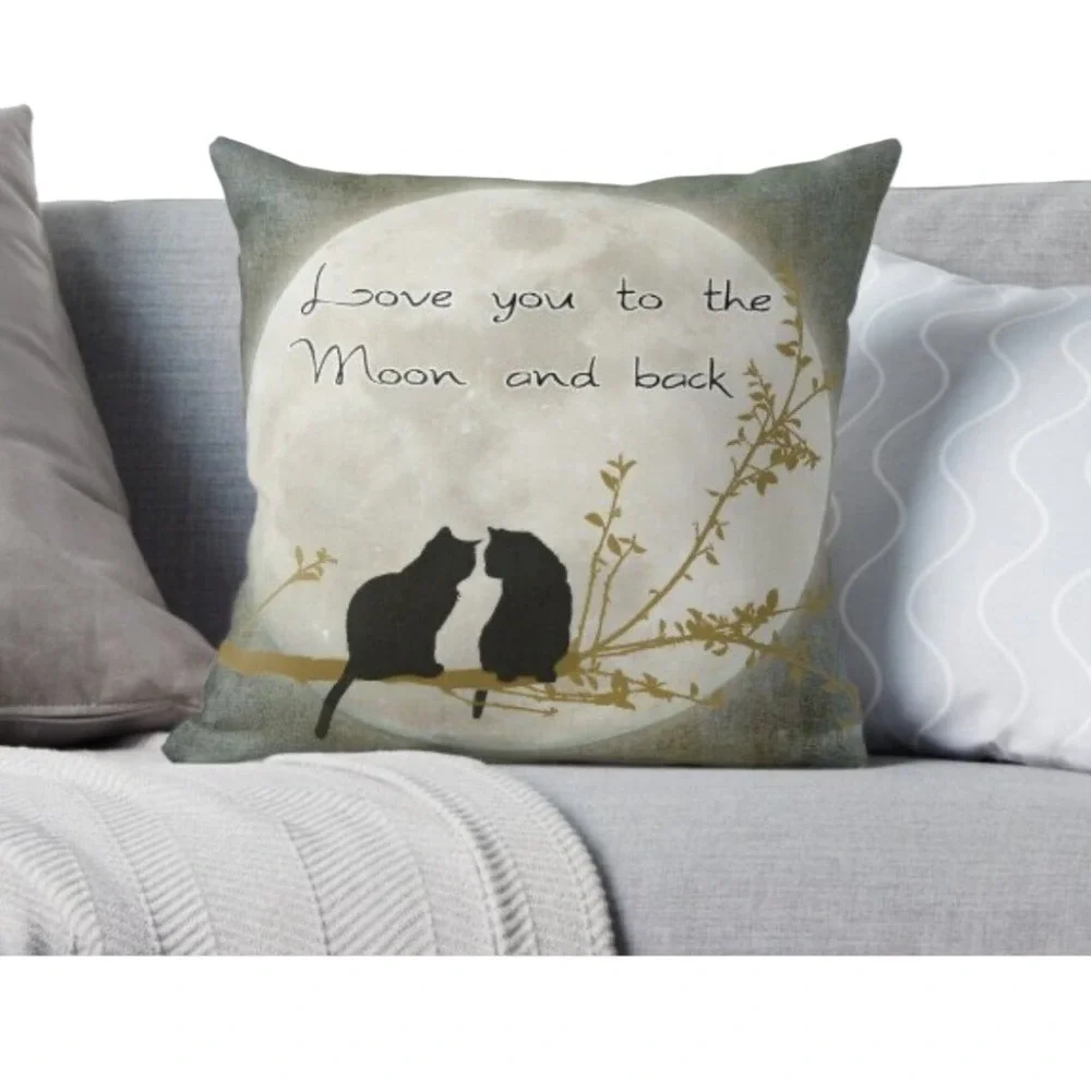 Cute Cat Love You to‎ the Moon and Back Throw Pillow Cushion
